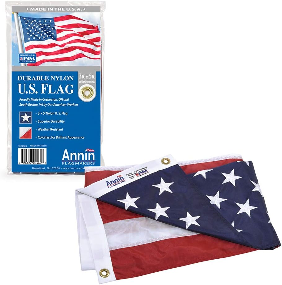 3x5 ft Nylon American Flag with Sewn Stripes and Embroidered Stars C81695