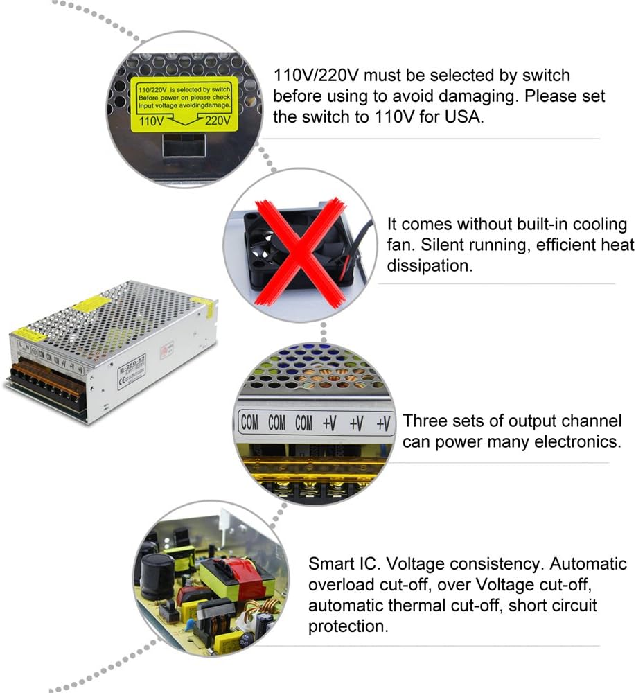 DC 12V 20A 240W Power Supply Transformer Switch AC 110V / 220V to DC 12V 20amp Switching Adapter Converter LED Driver Pack of 2 I221099