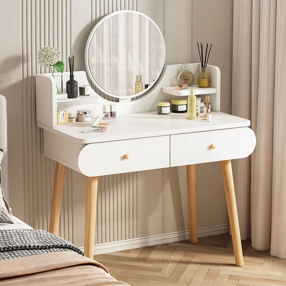 White Vanity Table Set with Mirror and 2 Drawers D54171