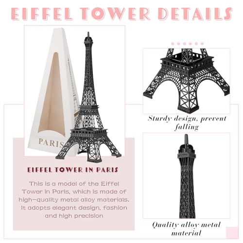 Black Metal Eiffel Tower Statue Decor 15 Inch 10 Inch Figurine Cake Topper with 2 Light Strings R691666