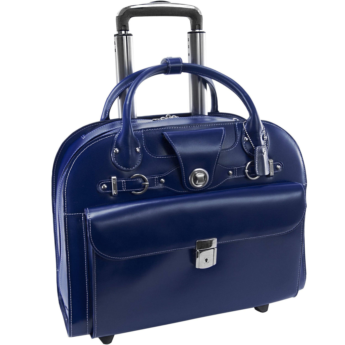 Navy Leather Wheeled Laptop Briefcase X926646