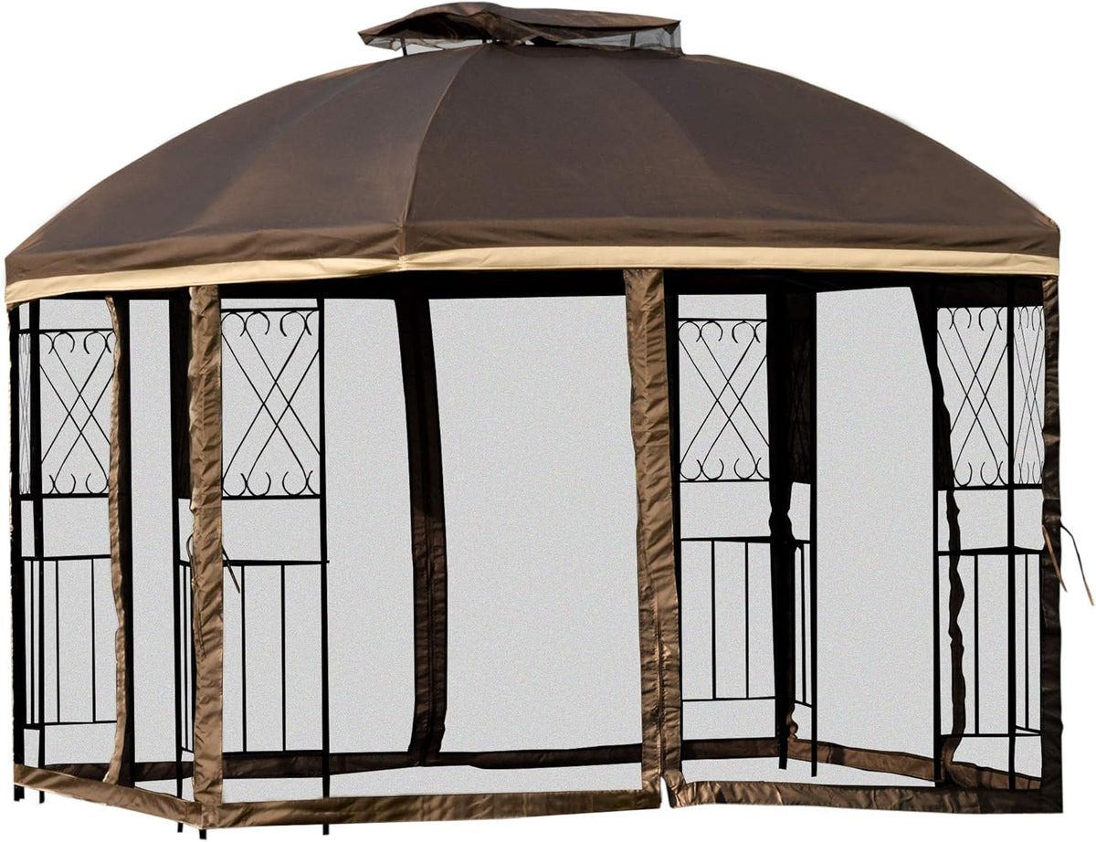 10' x 10' Beige Outdoor Patio Gazebo Canopy with Mesh Netting W5439