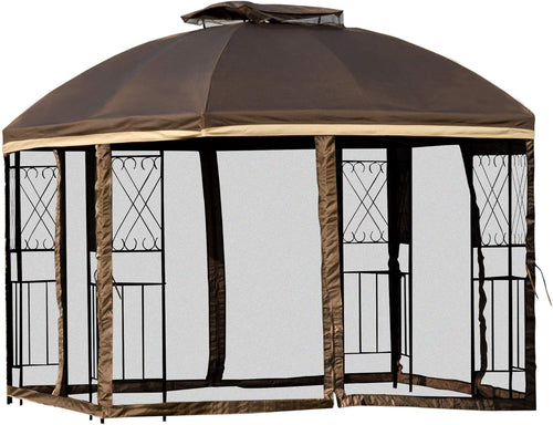 10' x 10' Beige Outdoor Patio Gazebo Canopy with Mesh Netting W5439
