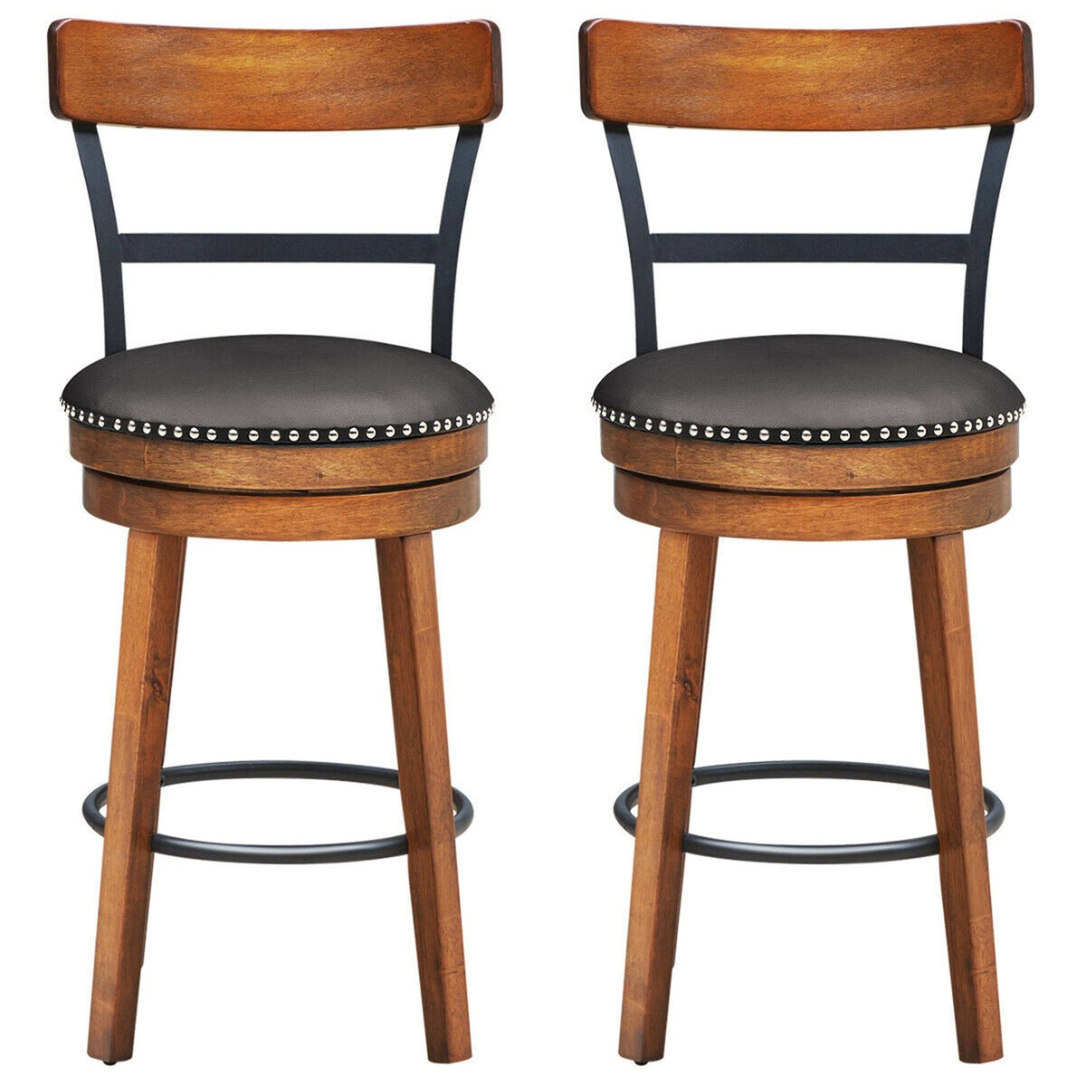 Set of 2 Swivel Counter Height Dining Chair with Rubber Wood Legs, Brown L4690