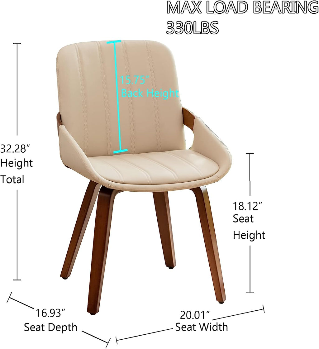Beige Faux Leather Upholstered Dining Chairs Set of 2 with Natural Wood Legs V960609