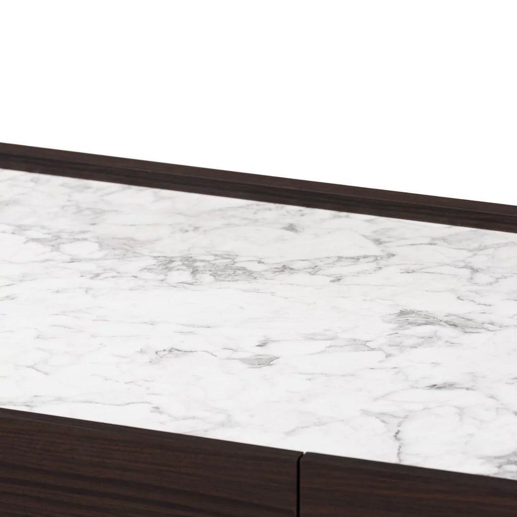 Dark Brown Gold Wood Coffee Table with Faux Marble Top X59105