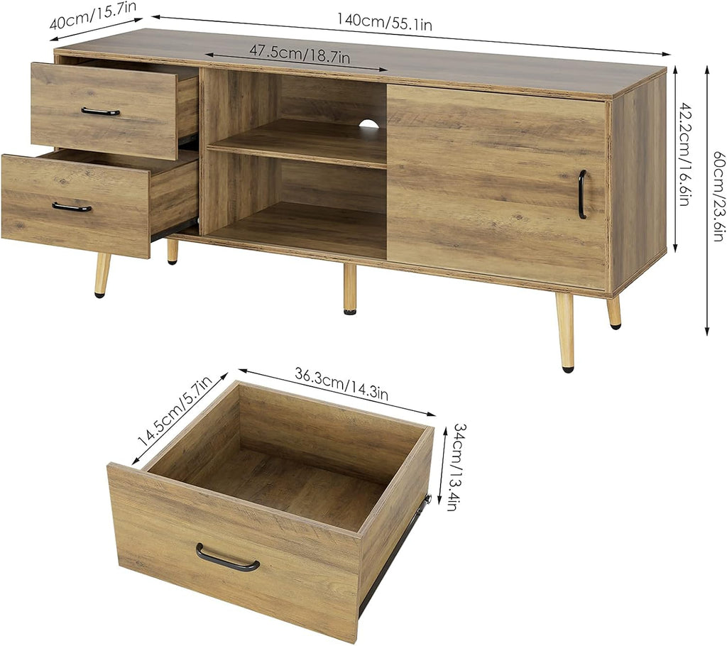 Mid Century Modern Wood TV Stand with Sliding Door W3597