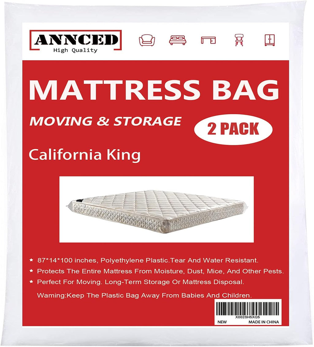 2 Packs 4 mil Thick Polyethylene Mattress Bag, California King X5274