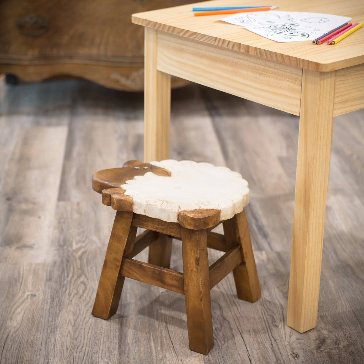 Hand Carved Acacia Hardwood Decorative Short Stool W530