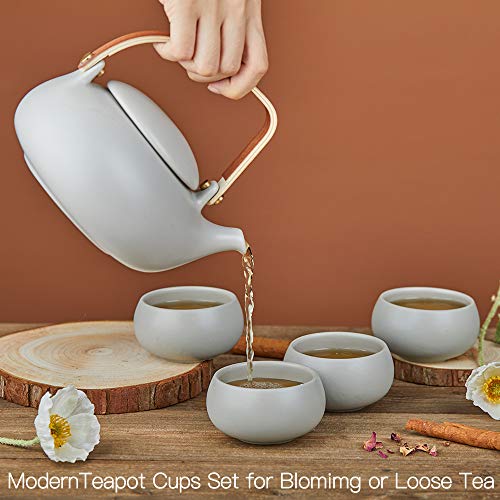 27 oz Ceramic Japanese Teapot with Fine Stainers and 4 Cups J728
