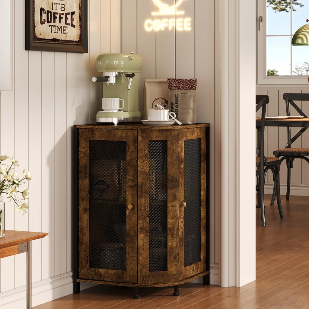 3-Tier Rustic Wood Coffee Bar Cabinet with Storage Shelf F367