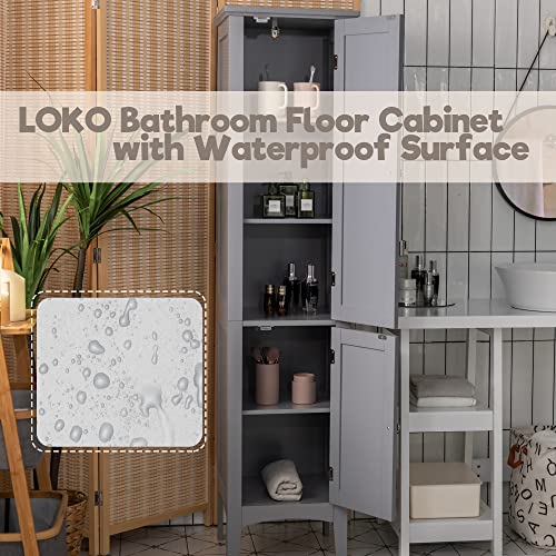 Tall Bathroom Floor Cabinet with Doors, Narrow Slim Linen Tower, 14.5 x 14.5 x 63 inches Espresso N374220