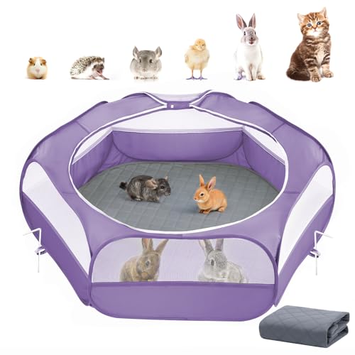 Small Animals Playpen, Waterproof Pet Cage Tent with Zippered Cover, Portable Outdoor Yard Fence with 3 Metal Rod, Green N870