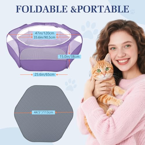 Small Animals Playpen, Waterproof Pet Cage Tent with Zippered Cover, Portable Outdoor Yard Fence with 3 Metal Rod, Green N870