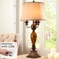 Traditional Table Lamp with White USB Dimmer Cord 37" Tall Bronze Golden Marbleized White Shade K6915