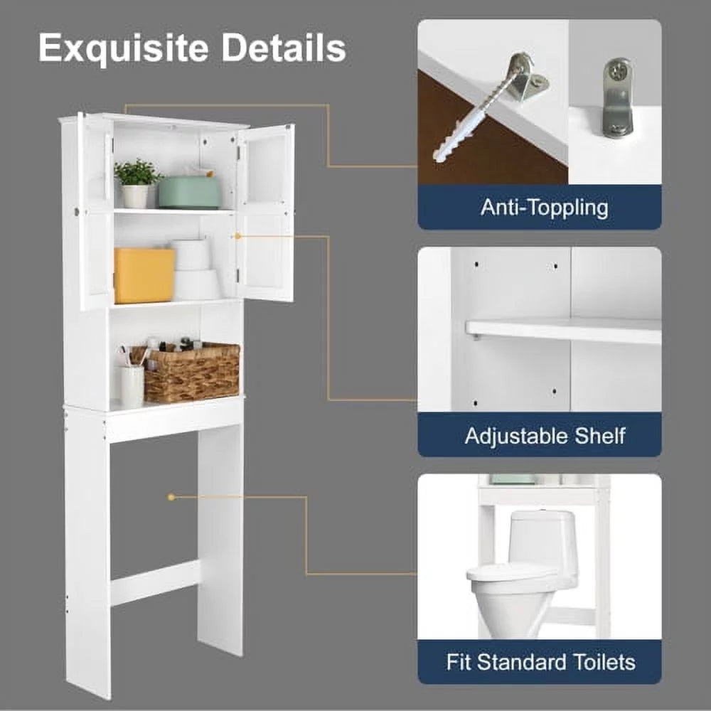 White Over the Toilet Storage Cabinet with Double Doors L885