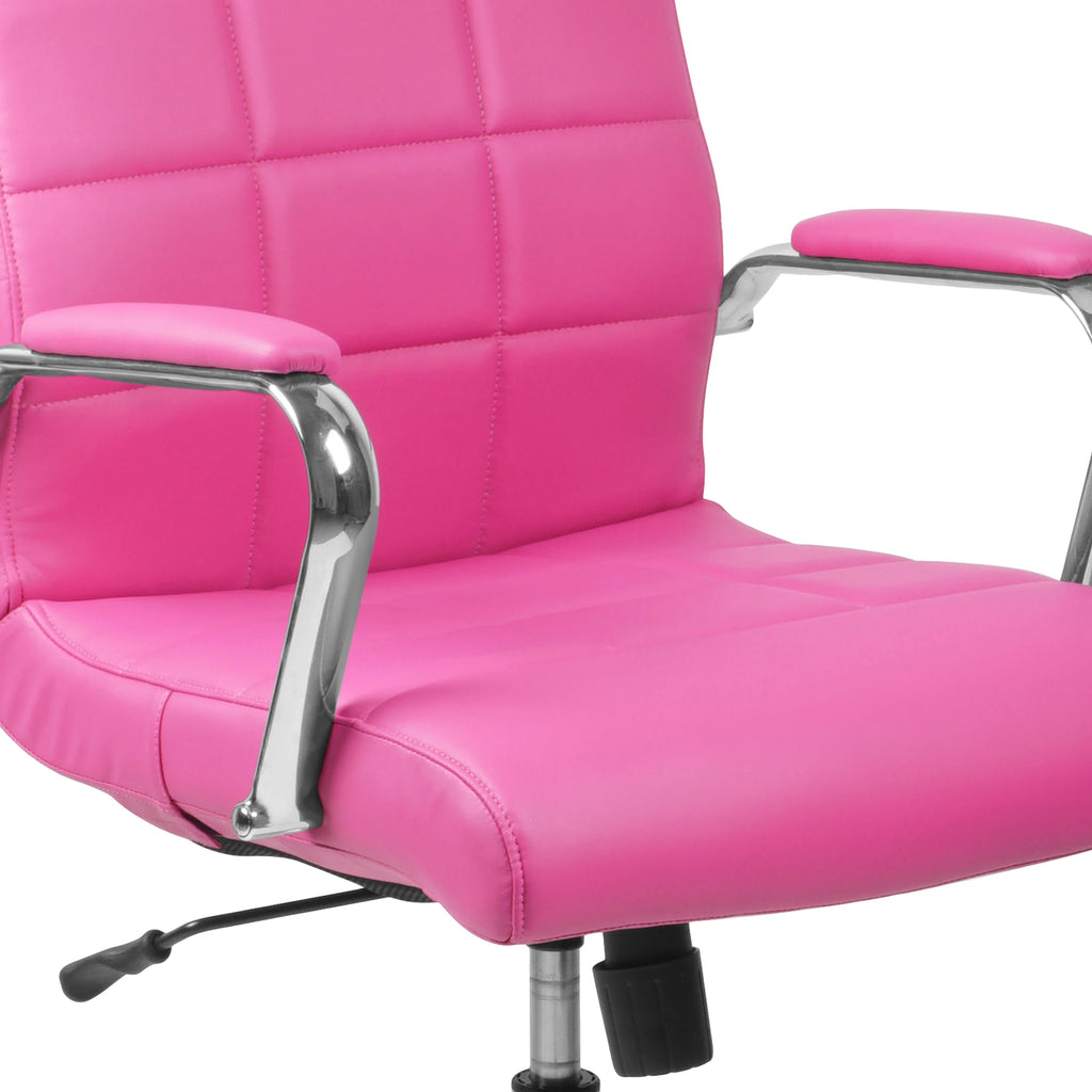 Mid-Back Pink Vinyl Executive Swivel Office Chair with Chrome Base and Arms T422