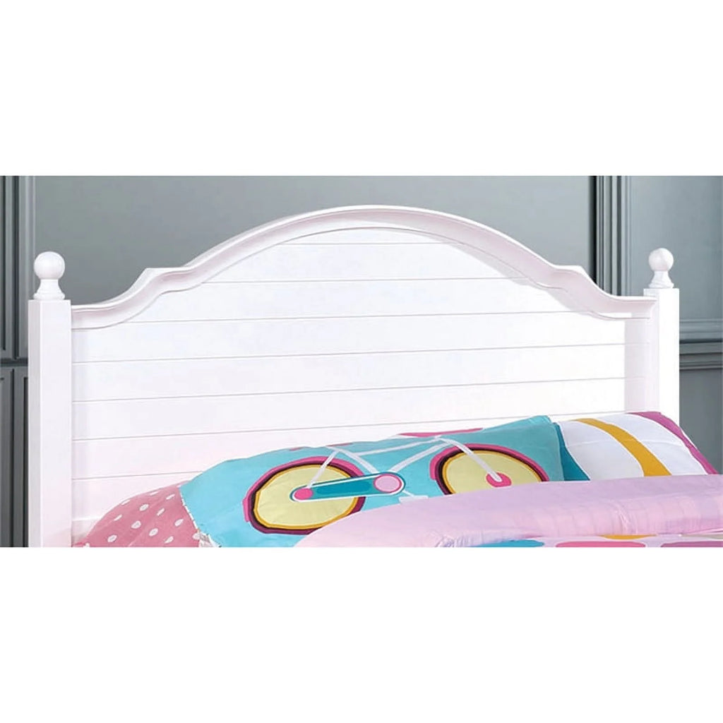 White Wood Twin Panel Kids Bed D406