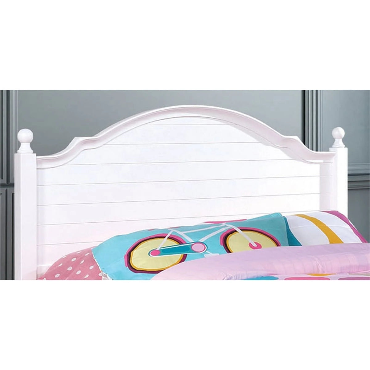 White Wood Twin Panel Kids Bed D406