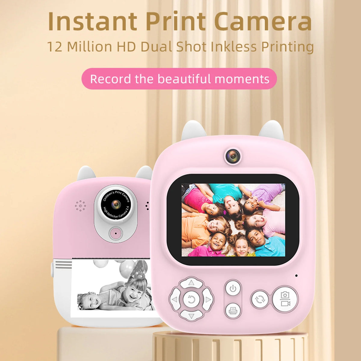 Instant Camera with Dual Lenses, 12MP, 32GB Memory, 3 Printing Paper Rolls Z331