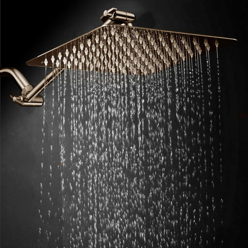 Brushed Nickel Stainless Steel Rainfall Square Showerhead with Brass Extension Arm, Pack of 2 T441985