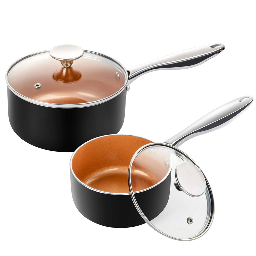 Nonstick Copper Saucepan Set with Lid, 1qt & 2qt Y963