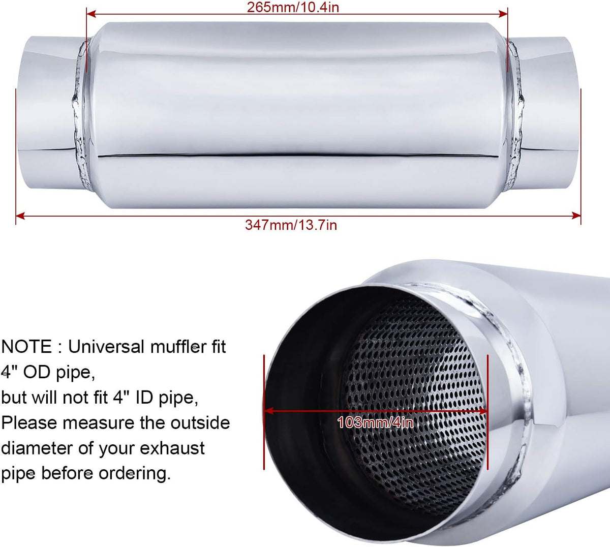 4 Inlet/Outlet Exhaust Muffler Stainless Steel Straight Through Pack of 2 B58979