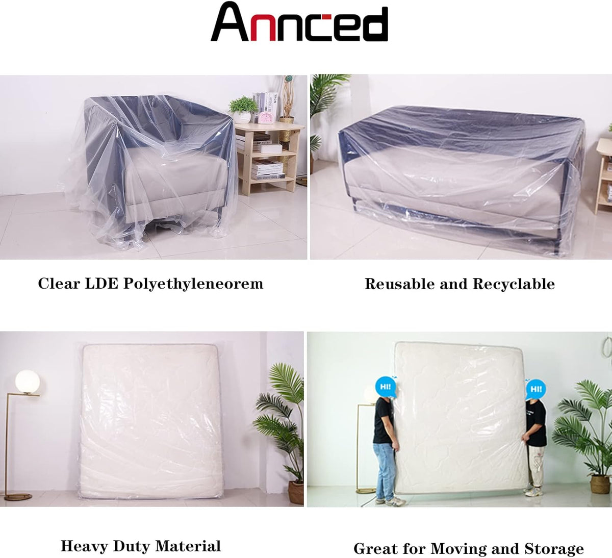2 Packs 4 mil Thick Polyethylene Mattress Bag, California King X5274
