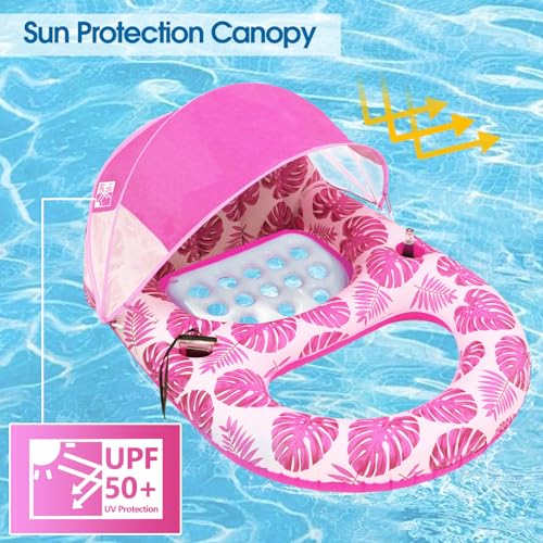 Inflatable Pool Lounge Float with Canopy and Cup Holder P842