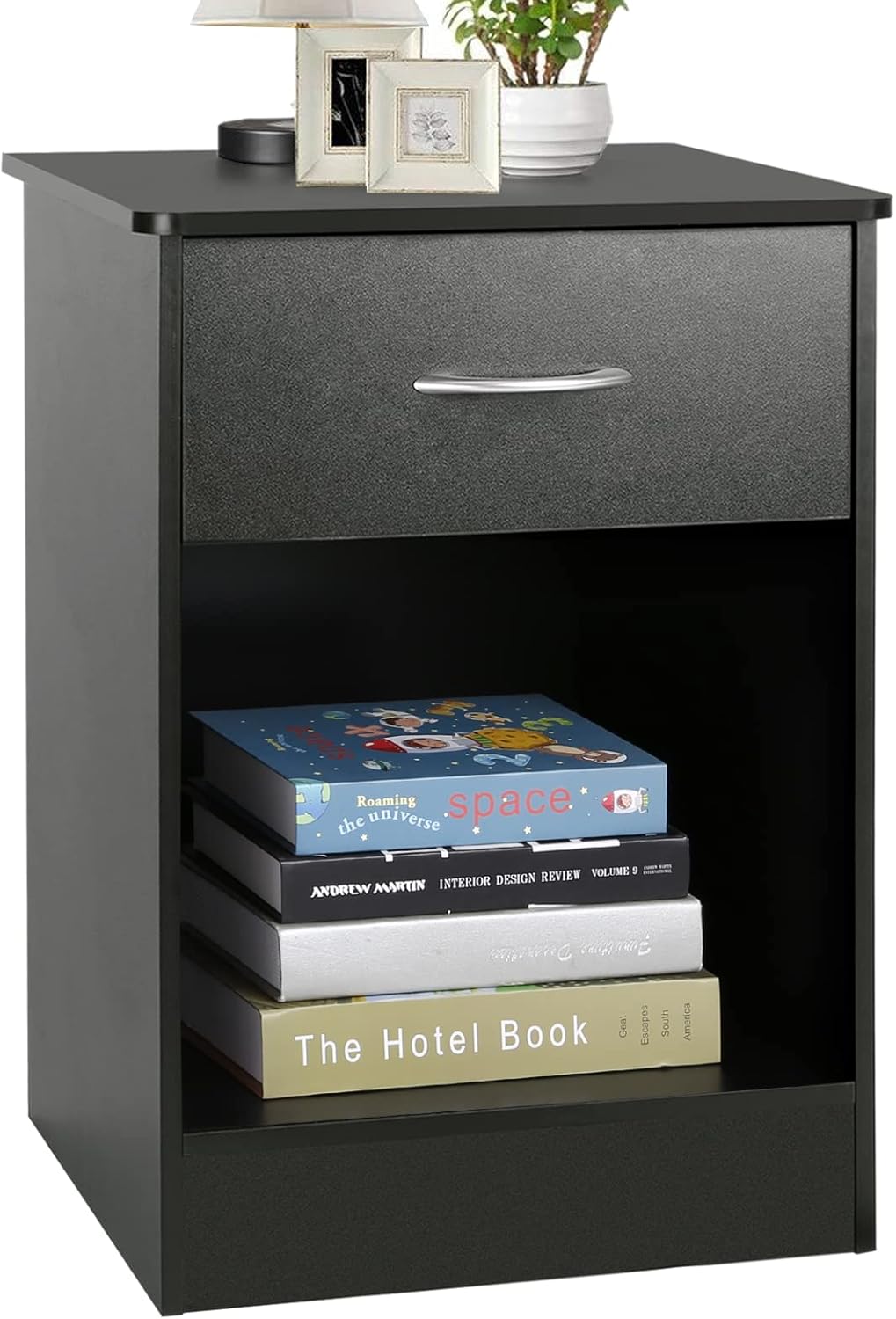 White Nightstand with Drawer and Shelf P7235