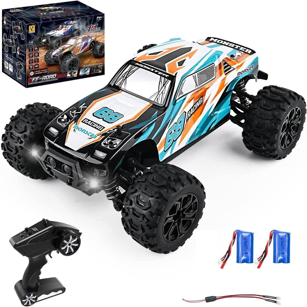 1:18 Remote Control High Speed RC Monster Truck with Rechargeable Batteries Pack of 2 F785951