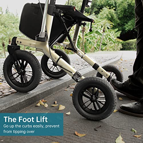 Compact Folding All-Terrain Rollator Walker with Rubber Wheels (Orange) N97908