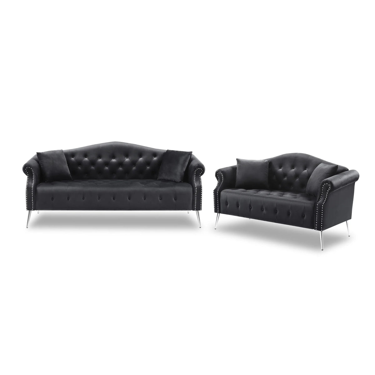 Black Velvet Chesterfield Sofa with 4 Pillows M3881