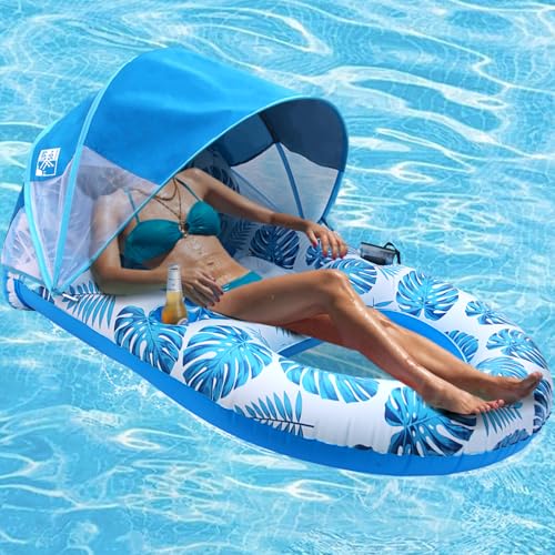 Inflatable Pool Lounge Float with Canopy and Cup Holder P842
