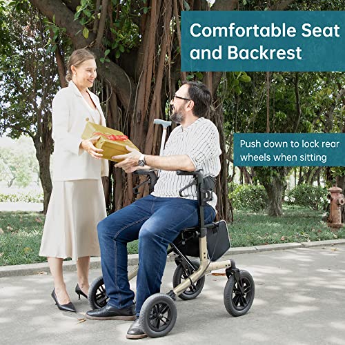 Compact Folding All-Terrain Rollator Walker with Rubber Wheels (Orange) N97908