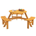 6-Person Circular Wooden Picnic Table with 3 Built-in Benches V97946