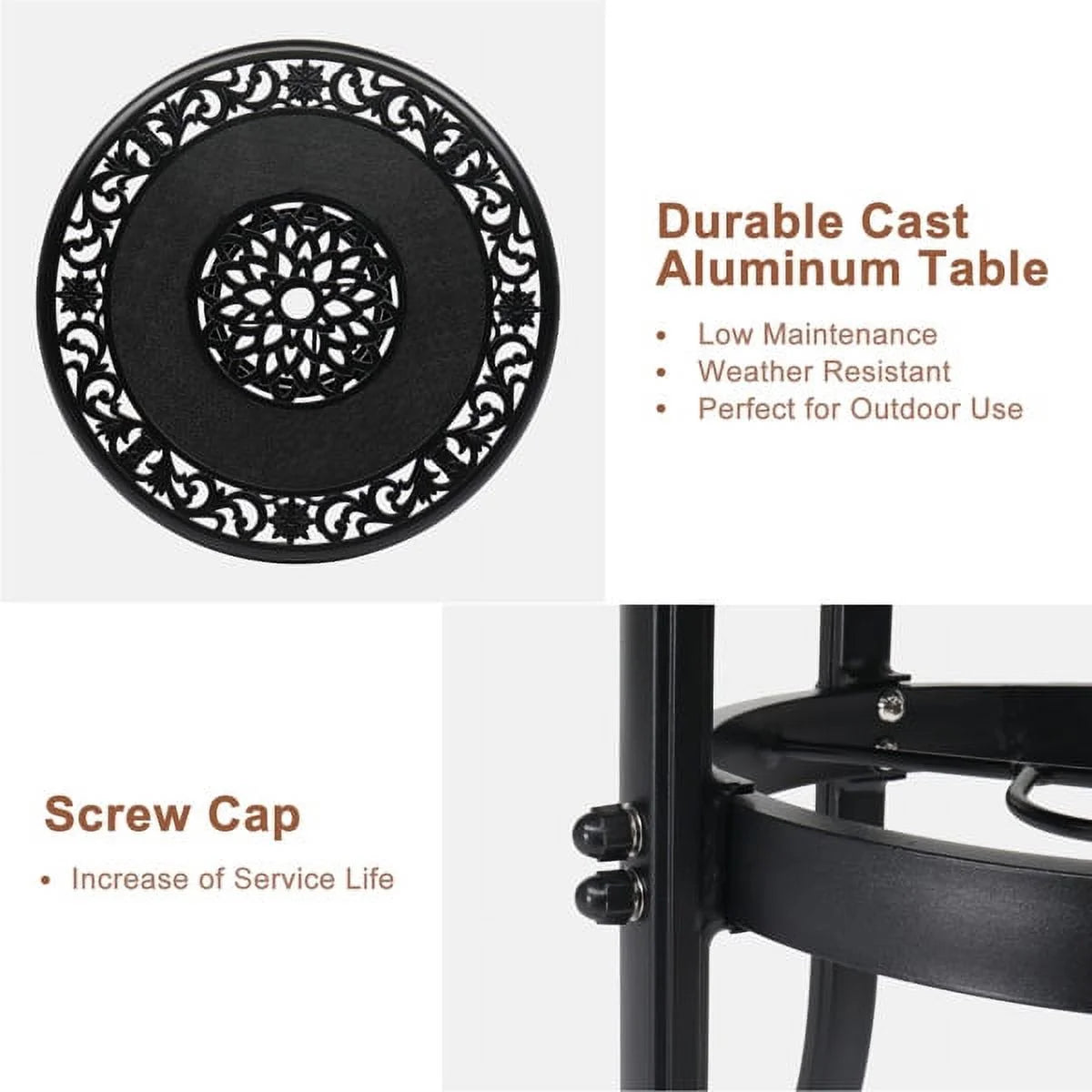 Black Cast Aluminum Outdoor Bar Table with Umbrella Hole V22958