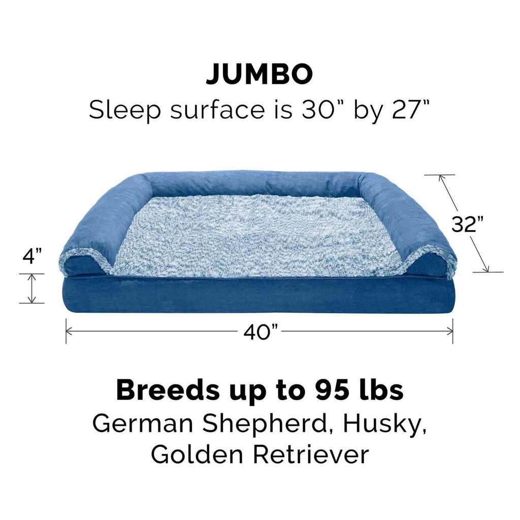 Two-Tone Faux Fur Suede Orthopedic Sofa Dog Bed V272326