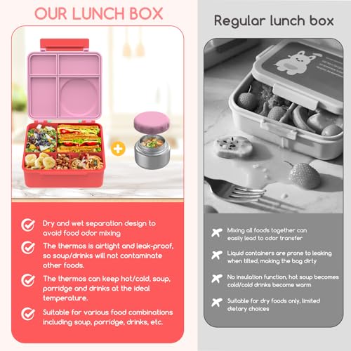 Leak-Proof Bento Box with Insulated Thermos Food Jar, 4 Compartments, Blue E9444