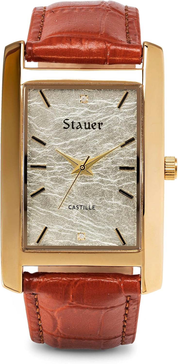 Gold-Finished Analog Watch with Stainless Steel Case, White Gold Dial & Genuine Leather D469534