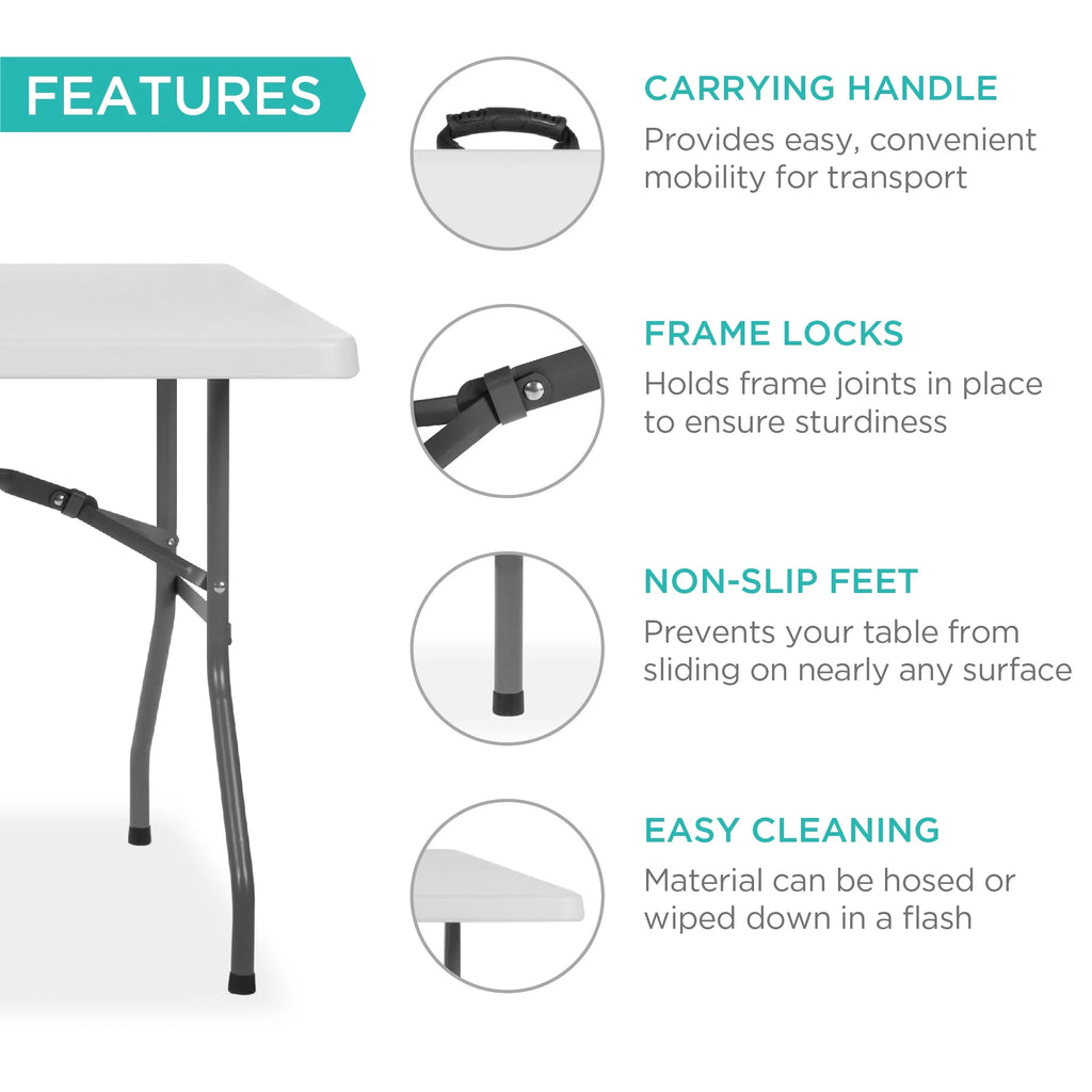 White 8ft Plastic Folding Table with Handle P997