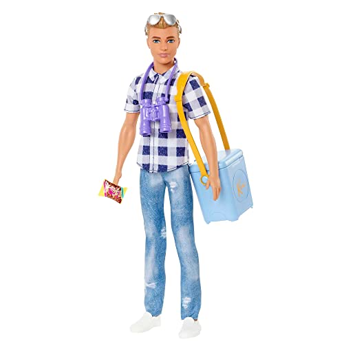 Camping Set with Blonde Ken Doll in Plaid Shirt & Accessories Including Cooler, Map H968832