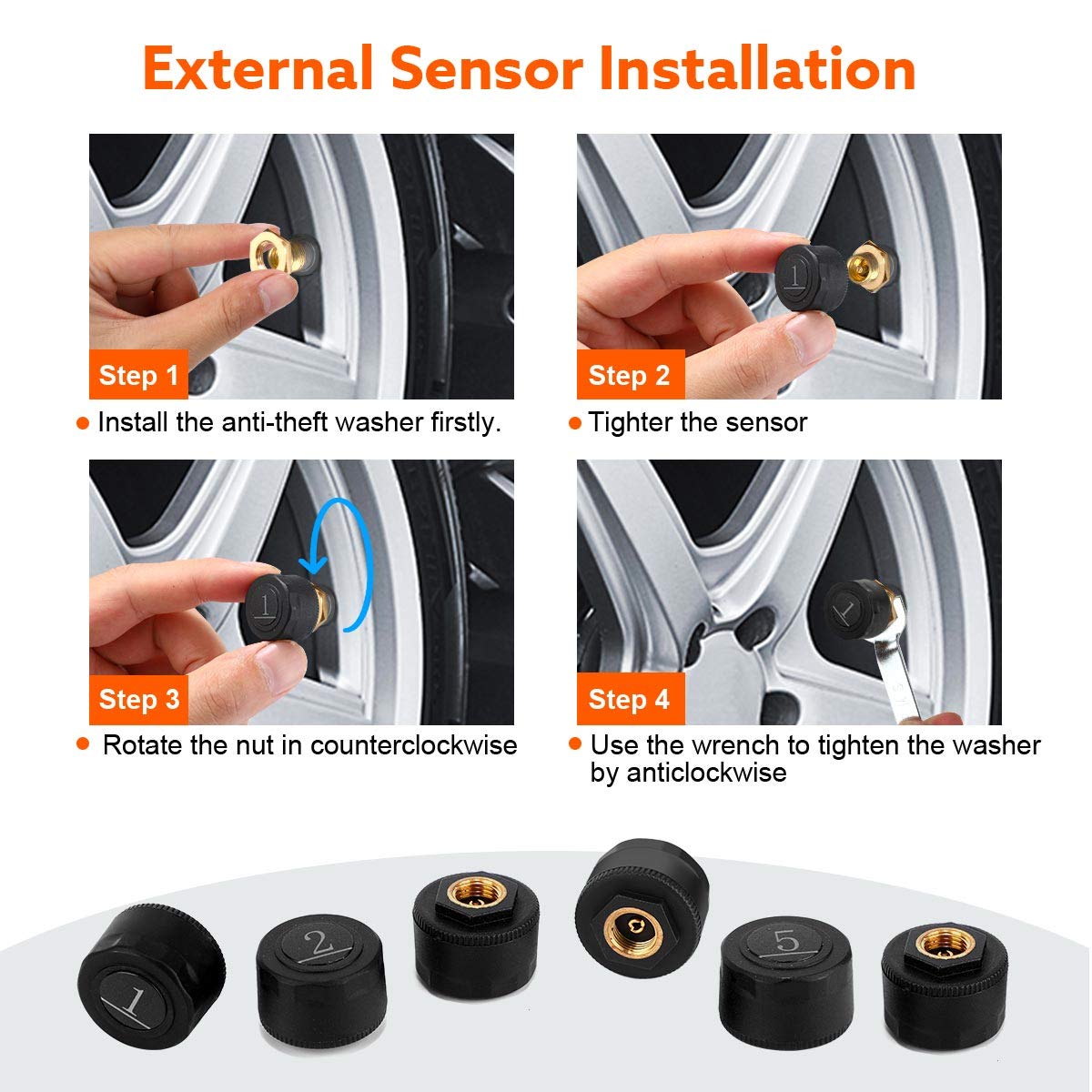 Tire Pressure Monitoring System with 6 Tire External Sensors W799
