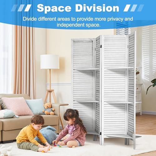White 6 Panel Wood Pegboard Room Divider H41278
