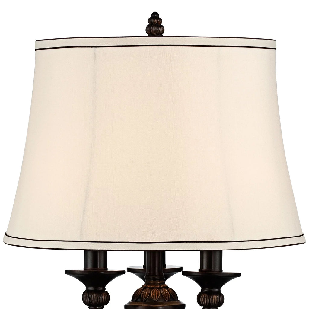Traditional Table Lamp with White USB Dimmer Cord 37" Tall Bronze Golden Marbleized White Shade K6915