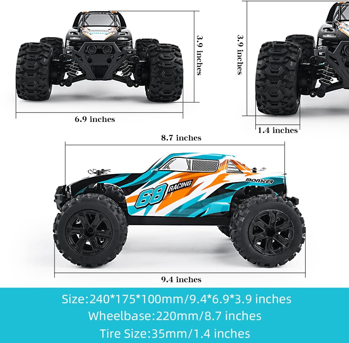 1:18 Remote Control High Speed RC Monster Truck with Rechargeable Batteries Pack of 2 F785951
