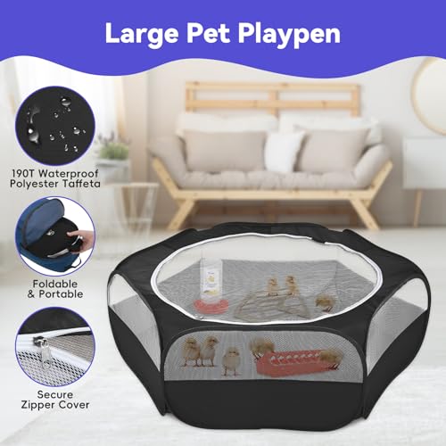 Small Animals Playpen, Waterproof Pet Cage Tent with Zippered Cover, Portable Outdoor Yard Fence with 3 Metal Rod, Green N870