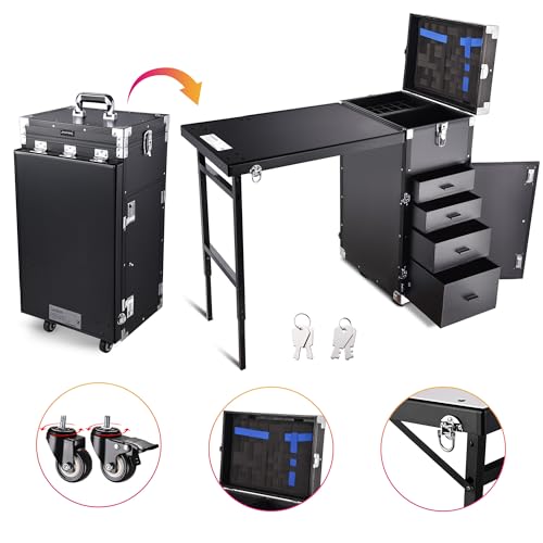 Black Rolling Manicure Table with 4 Drawers J647072