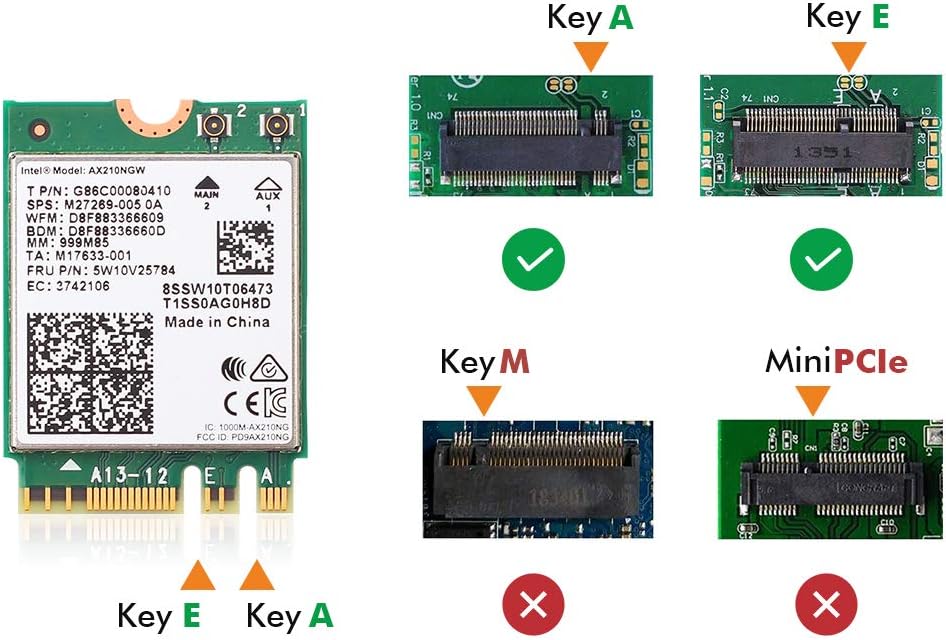 WiFi 6E Card AX210 Bluetooth 5.2 Tri-Band 5400Mbps Wireless Module Pack of 2 T721385