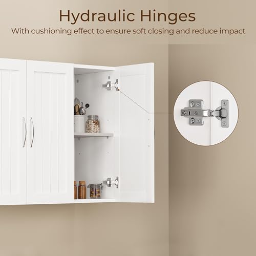 White Bathroom Wall Cabinet with Three Doors and Adjustable Shelf E662869